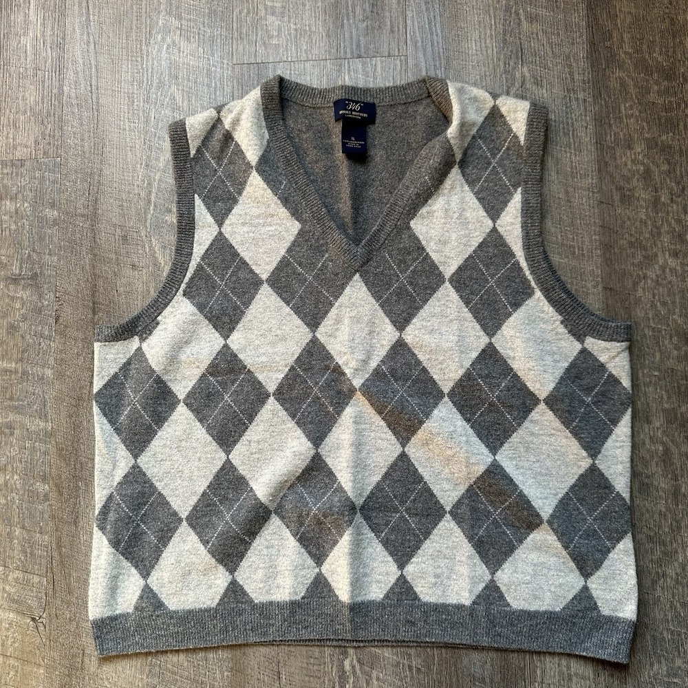 Brooksโ Brothers Women's Diamond Argyle Sleeveless 100% Lambswool Vest Large XL